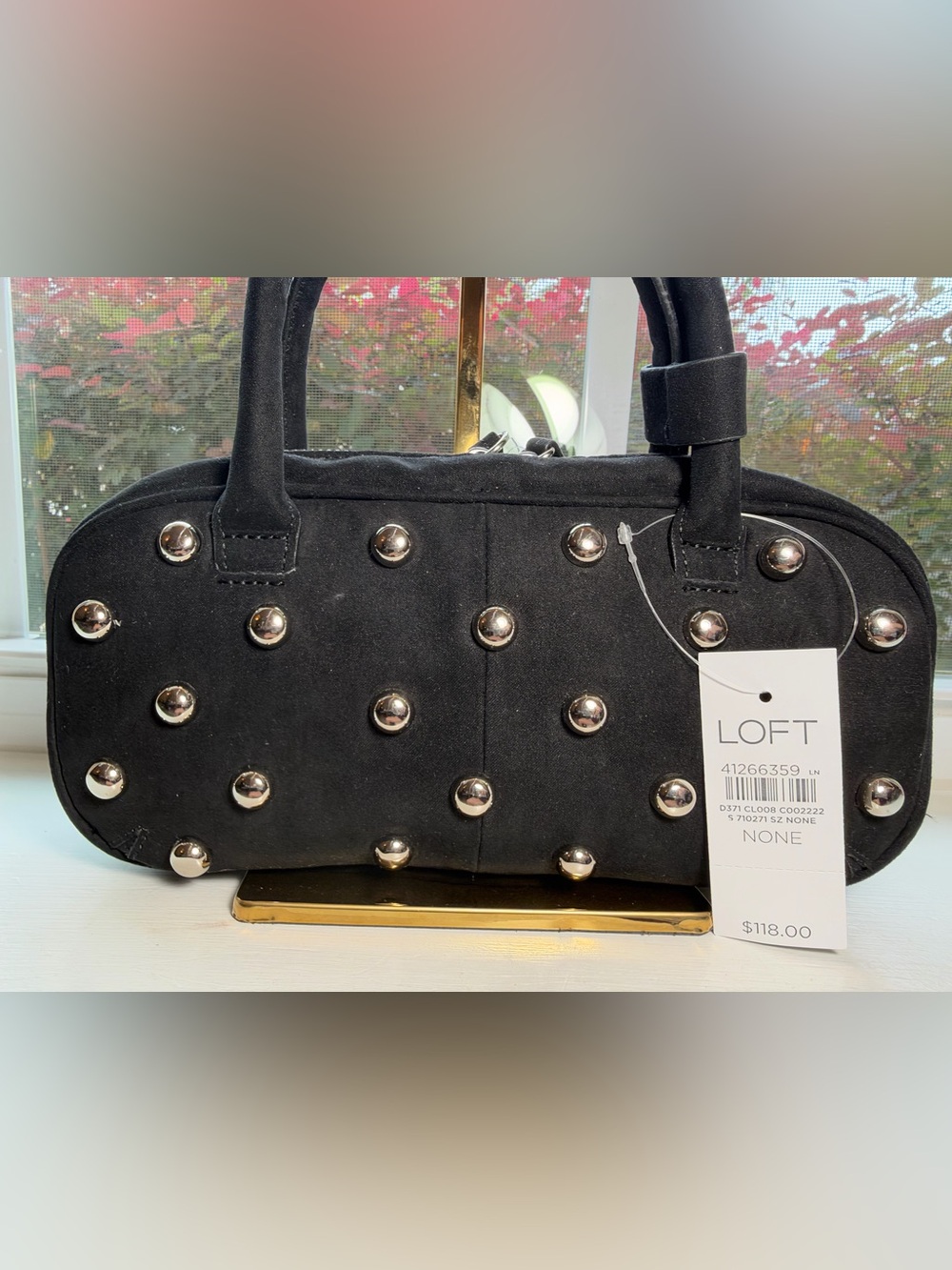 NWT🌷LOFT Black Studded Mini East West Satchel Handbag - Picture 6 of 11